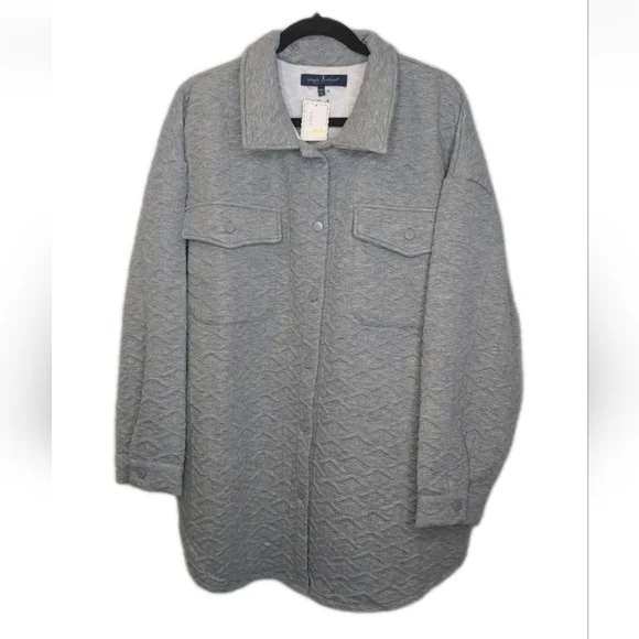 Simply Southern Quilted Shirt Jacket Woman XXL Heather Gray Button Shacket Nwt - Picture 11 of 11